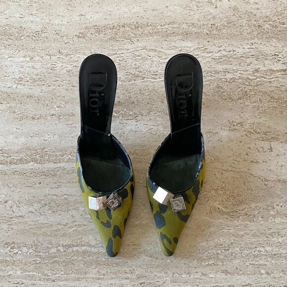 Dior Shoes - Vintage Dior Gambler Leopard Canvas Dice Mule Heels